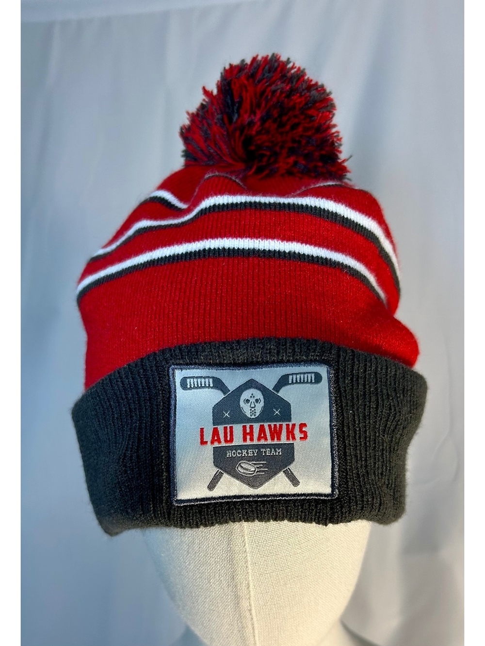 LAU Hawks Hockey Team Pom Beanie Kelsie Rae Book Merch Red Black Knit Hat
